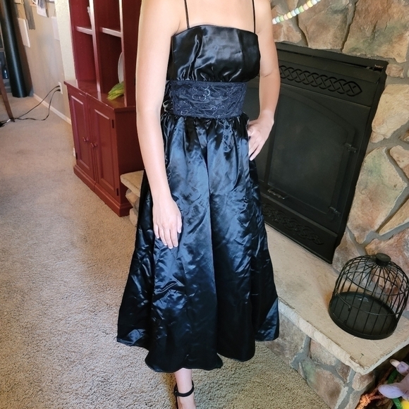 Gunne Sax Jessica McClintock Black Midi Dress, sz XS - Picture 3 of 16